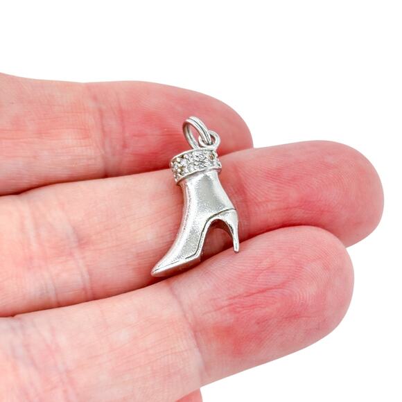 Vintage Sterling Silver 925 High-Heel Shoe Pendant | Dainty Shoe Charm - Picture 1 of 10